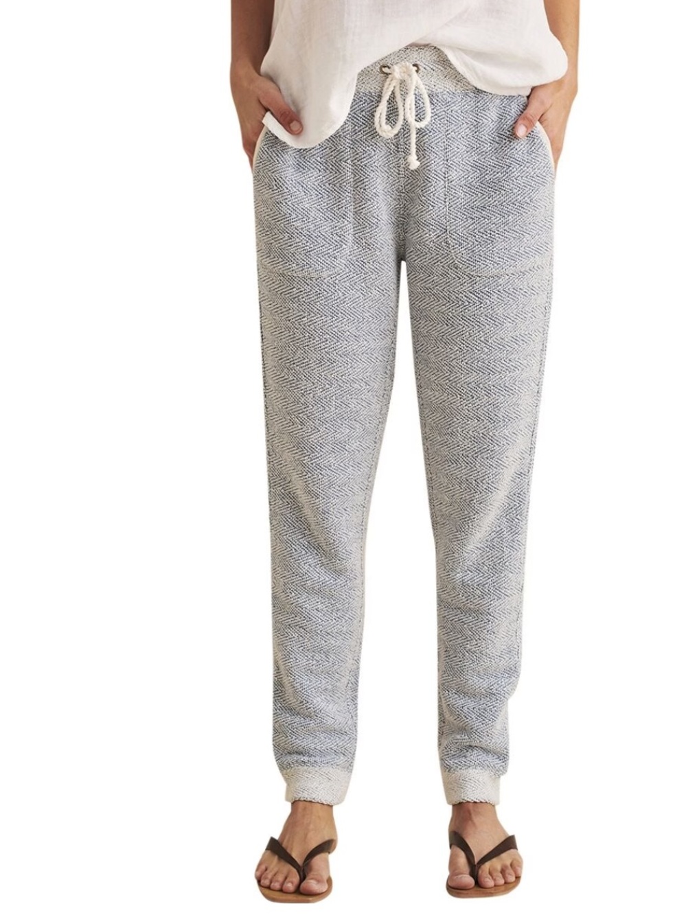 Faherty Women's Herringbone Joggers - Heather Gray with Cream Drawstring